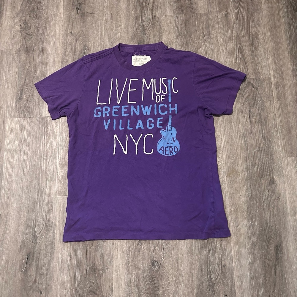 Y2K Aeropostale Purple Shirt Sz Medium Live Music Of Greenwich Village NYC Vntg